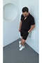 Alaçatı Style Wrinkled Crinkle Fabric Summer Lycra Men's Short Sleeve Shirt and Shorts Set - 6