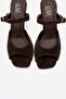 Urael Brown Suede Genuine Leather Women's Heeled Slippers - 2