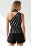Women's Polka Dot Black Halter Neck Belted Polyamide Blouse Blz-19003374 - 4