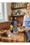 Large Size 2-Piece Glass Oil and Vinegar Set 750 ml - Handmade Lemon and Checkered Patterned Navy Blue Set - 4