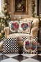 Flowers in a Checkered Pot Patterned 4-Piece Throw Pillow Cover Set