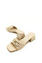 Beige Color Patent Leather Thick Heel Stone Detailed Women's Slippers - 3