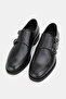 Men's Black Genuine Natural Leather 39-45 Size Eva Sole Double Buckle Loafer Shoes - 2