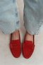 Misty Red Suede Genuine Leather Women's Loafer Shoes - 7