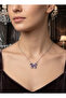 316L Steel Chain Silver Color Purple Butterfly Model Necklace - 2