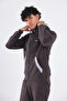 Modal Fabric Hooded Zippered Men's Sweatshirt with Contrast Detail - 3