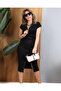 Women's Short Sleeve Viscose Two Thread Midi Dress with Zippered Collar and Skirt - 4