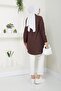 Women's Long Basic Brown Polo Collar Hijab Shirt Dress - 5