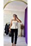 Women's White Rope Strap Scallop Brode Peplum Blouse - 4