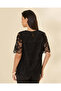 Women's Black Embellished Lace Blouse - 3