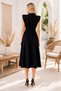 Flexible Crepe Fabric Detachable Brooch Accessory Padded Shoulder Midi Length Black Flared Dress 77150 - 3