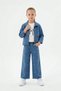 Blue Embroidered Zippered Jean Jacket and Trousers Girls' 3-Piece Set 24141 - 2