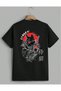 Unisex Samurai Cat Back Printed Black T-Shirt 100% Cotton Regular Fit Crew Neck Japanese Anime Graphic Design T-Shirt