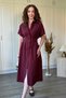 Burgundy Shirt Dress with Draped Waist and Slits - 9