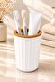 5 Piece Bathroom Set Modern Striped Design |   Trash Can |   Toilet Brush |   Organizer |   Liquid Soap Dispenser |   Toothbrush Holder - 6