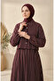 Striped Modal Shirt Collar Hijab Double Set 0328-02 Purple - 3