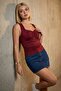Women's Heart Neckline Gathered Zero Sleeve Stretchy Blouse - 2