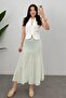 Women's Green Mini Leopard A-Line Half Lining Detailed Lace Maxi Skirt - 7