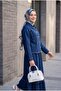Shirt Collar, Double Pockets, Buttoned Hem, Tasseled Denim Suit -Indigo - 5