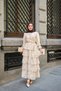 Women's Embroidered Layered Flounce Waist Tie Suit Cream