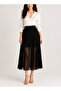 Elastic Waist Striped Lace Short Lining Six-Piece Flared Skirt