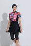 Short Sleeve Semi-Closed Hijab Swimsuit Set 4 Pieces with Skirt and Zipper - 6