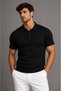 Men's T-Shirt Black Polo Collar Knitwear Short Sleeve