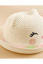 Girls White Character Embellished Straw Hat - 3