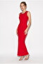 Women's Red Stone Embroidered Crew Neck Thick Strap Ribbed Wrap Maxi Dress Öe261008 60286401 - 2