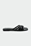Tiyos Stripe Detailed Women's Black Flat Slippers