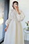 Premium Collar Gathered Balloon Sleeve Voile Dress - Ecru - 8