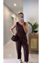 Mone Brown Tencel Sleeveless Blouse Pants Set - 3
