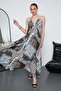Women's Halter Neck Detailed Backless Slit Long Oversize Dress 260680-260681-260682
