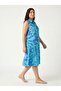 Women's Large Size Summer Midi Dress Shirt Buttoned Sleeveless Viscose Blue Patterned - 4