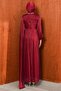 Burgundy Collar Stoned Draped Janjan Evening Dress - 5