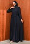 Navy Blue Draped Front Evening Dress