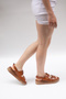 Eren Shoes&Bag Genuine Leather Two-Strap Buckle Velcro Detailed Flat Heeled Orthopedic Daily Sandals Real Leather Women's Sandals Tan - 8