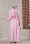 Ruffle Detailed Roza Hijab Dress-Pink - 4