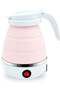 600ml Portable Folding Electric Kettle, Food Grade Silicone, Separable Power Cord (Pink)