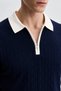 Navy Blue 100% Cotton Regular Fit Polo Collar Short Sleeve Men's T-Shirt - 3