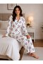 Seasonal Viscose Buttoned White Women's Pajama Set - 3