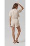 Women's Beige Embossed Embroidered Crop Shirt and Tie-Up Shorts Skirt Two-Piece Set - 2