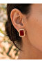Gold Burgundy Enamel Quadrilateral Twist Earrings