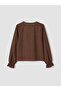 Vizyon New Season Brown Ruffled V-Neck Embroidered Blouse - 7