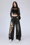 Black Stonewashed Fish Skeleton Gothic Y2K Unisex Baggy Pants