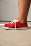 Spor 2602 - Basic Lace-Up Red Linen Women's Sportswear - 8