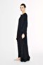 Black Long Pareo with Floral Pattern and Lace Detail on the Collar 1009 - 6