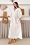 Elastic Waist Lace Detailed Half Sleeve Muslin Dress Ecru 9331-E - 7