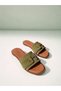 Genuine Leather Green Suede Single Buckle Slippers for Women - 2