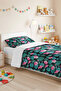 Tropical Floral Black Single Pique Set - Botanical Leaves Pink Turquoise 160X220Cm Bedspread - 2